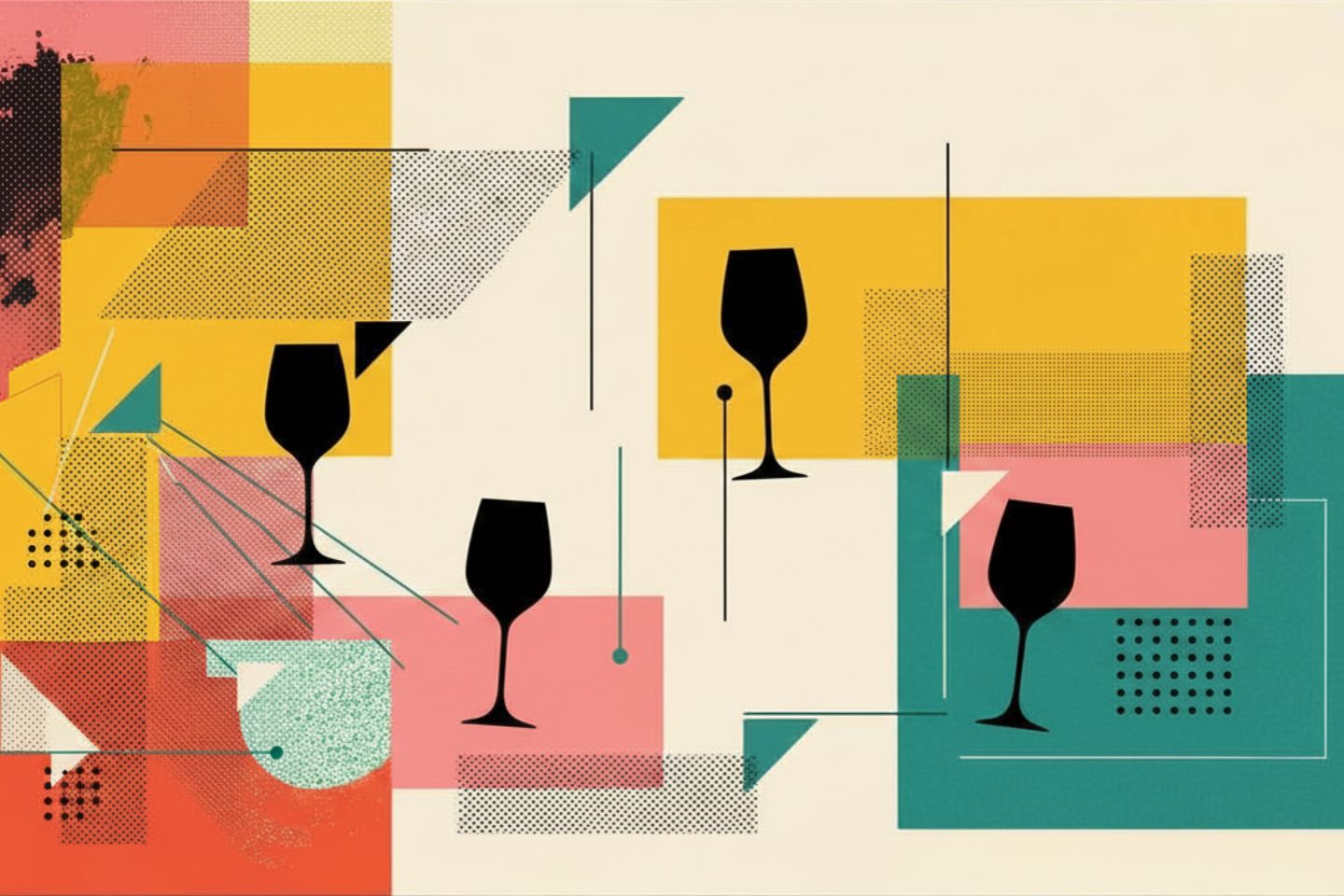 grafica con colori pop, calici, vino ed enoturismo