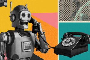 Robot che parla al telefono, stile vintage